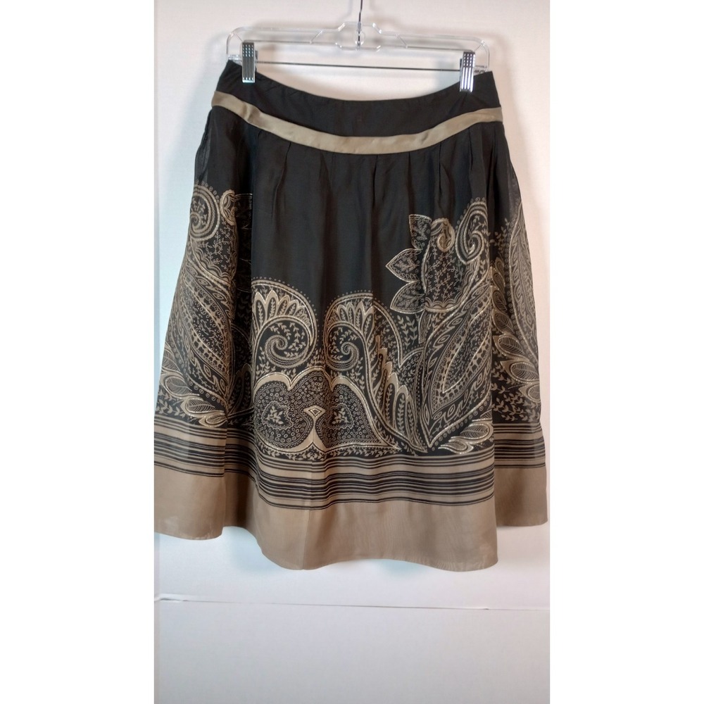 Pendleton Black/Tan Paisley Lined Skirt Sz 10 Cotton/Silk Side Zip Office